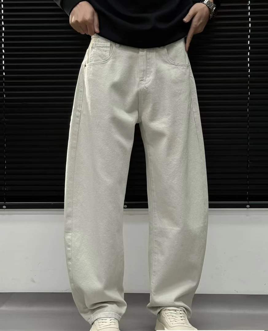 春夏松紧腰水洗薄款纯色弯刀裤宽松直筒休闲裤百搭时尚男士