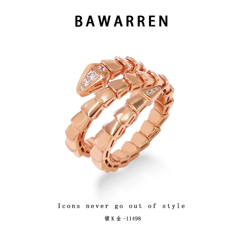 Bawarren 精工CNC 镀K金 法❤ 11498-【蛇骨】戒指气质轻奢时尚