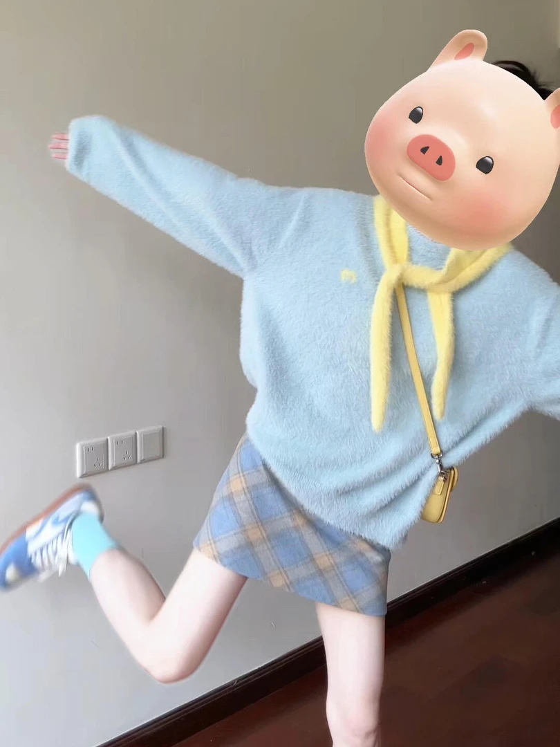 巨好看的秋冬装一整套穿搭韩系甜美坎肩连帽套头毛衣半身裙两件套