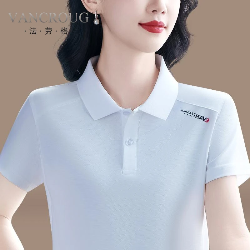 法劳格时尚短袖t恤女夏季新款洋气减龄妈妈冰丝上衣大码polo衫翻