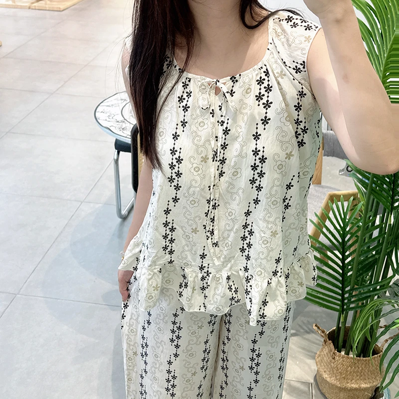 【几何】带杯垫三件套小飞袖女夏睡衣家居服可外穿慵懒透气舒适2370