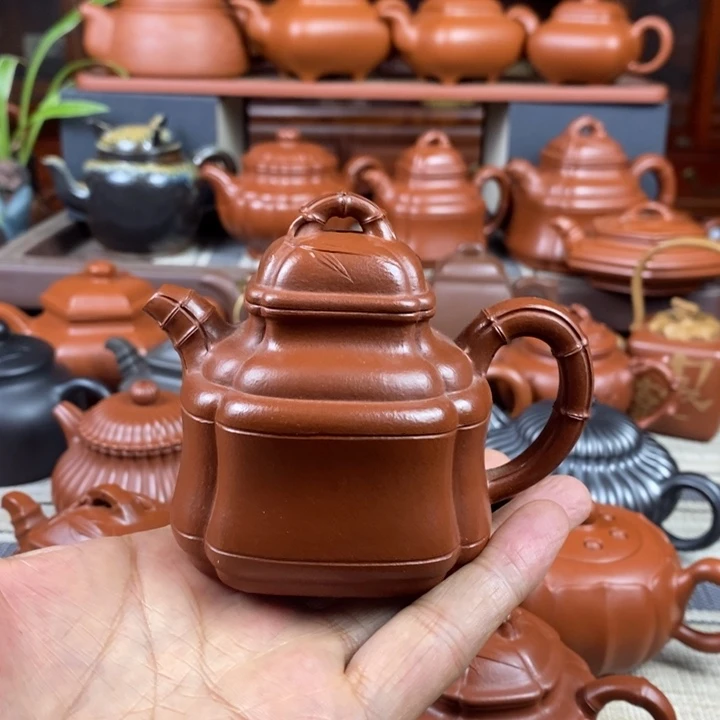 紫砂茶壶四方竹鼎150-200-260-350cc原矿赵庄朱泥特价