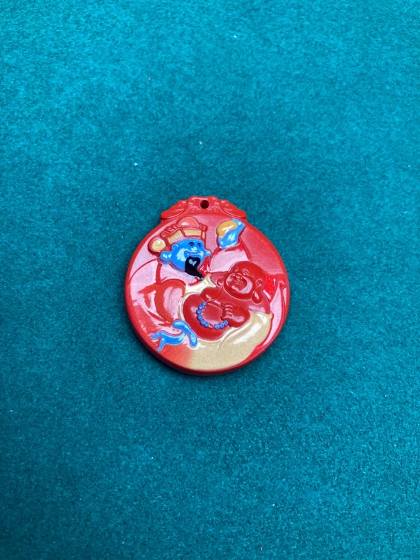 含辰砂工艺品【保真朱砂】红砂彩绘财富双收吊坠