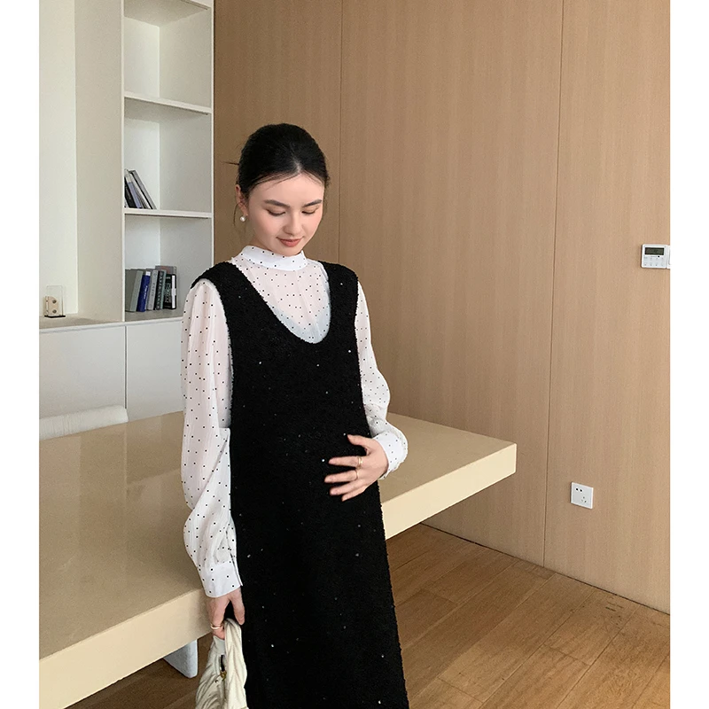 ZMA孕妇套【波点亮片套装】春秋2025新款背心裙小衫上衣孕妇两件套