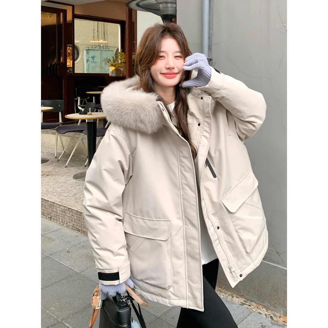 韩系工装风大毛领派克羽绒服女2025冬新款休闲时尚松弛感90绒外套