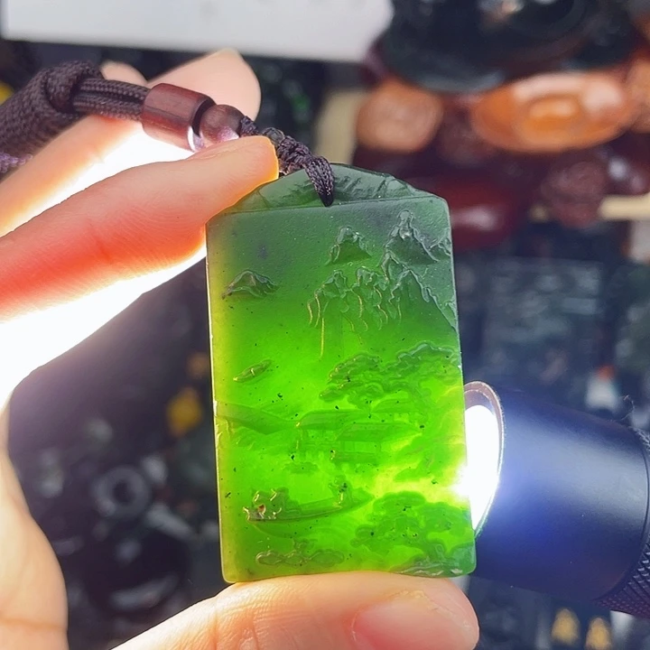 蛇纹石玉未镶嵌手串泰山玉山水牌