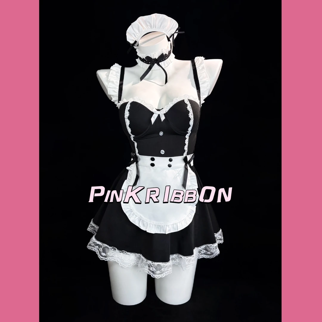 【PINKRIBBON】性感纯欲网红主播钢圈聚拢带胸垫收腰制服吊带裙