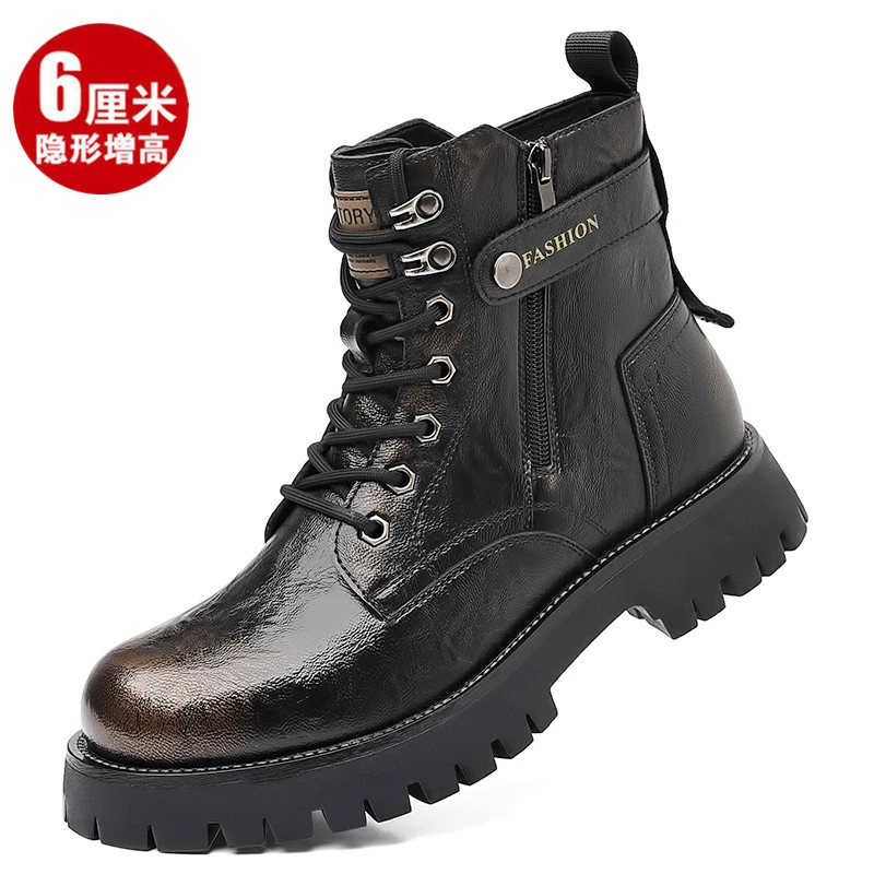 马丁靴男款高帮2025新款秋季英伦风复古中帮厚底增高真皮工装短靴