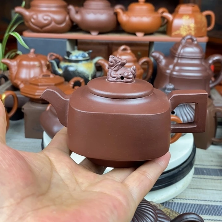 茶壶紫砂四方顶狮200cc原矿老紫泥特价