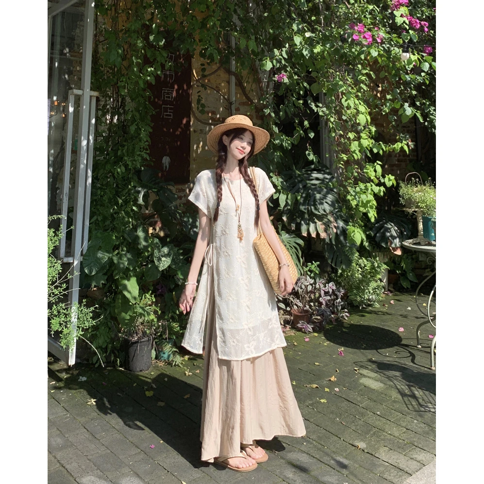 【现货】新中式禅意镂空设计感轻国风上衣+半身裙两件套装