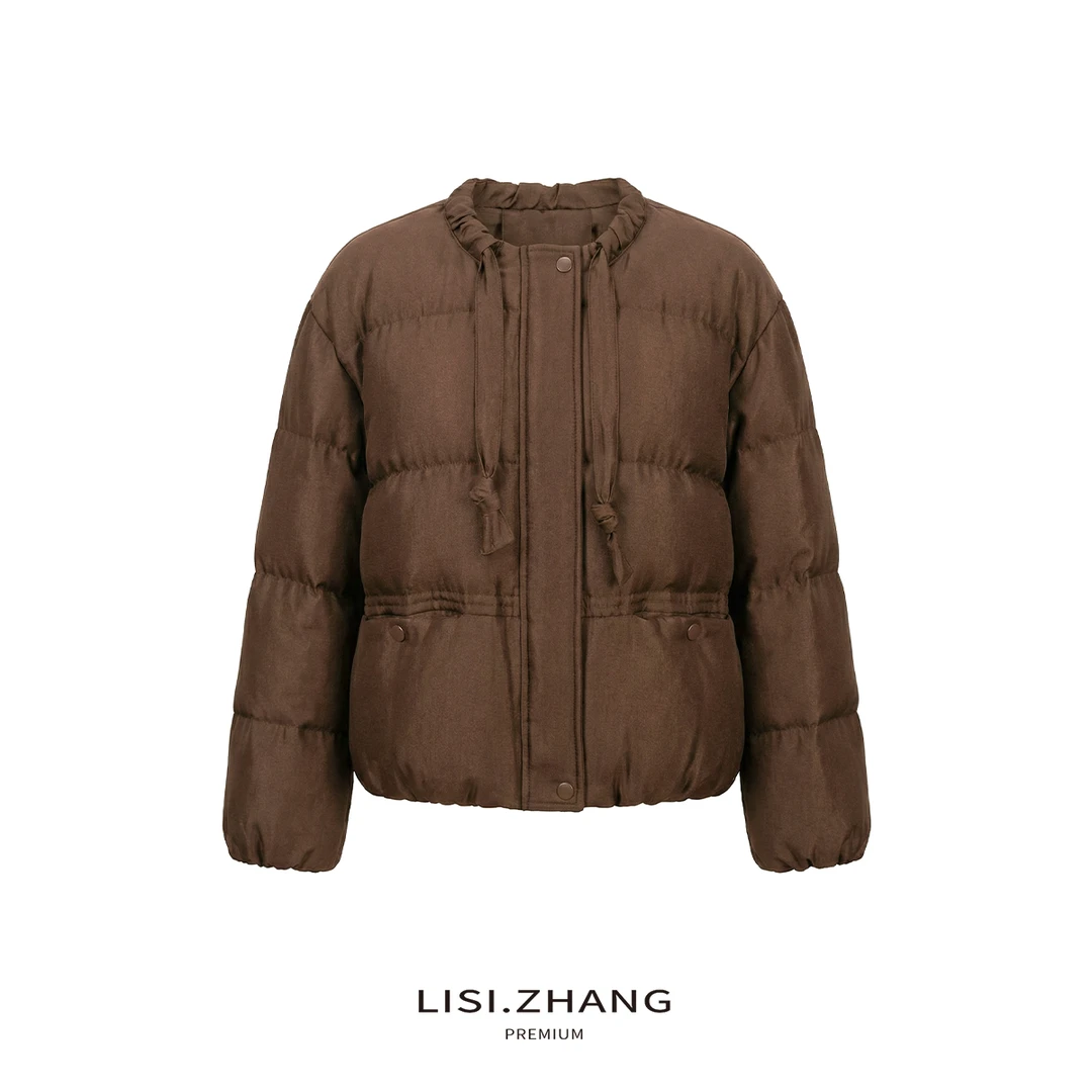 LISI.ZHANG--【圆领羽绒服】纯色复古面包款抽绳短款宽松羽绒服外套