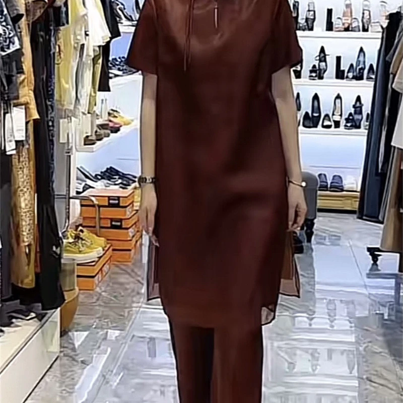 2025夏季爆款炸街女装垂感净版洋气知性中年洋气上衣直筒裤休闲风