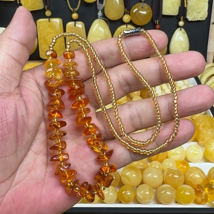 蜜蜡未镶嵌珠宝奇石随形项链