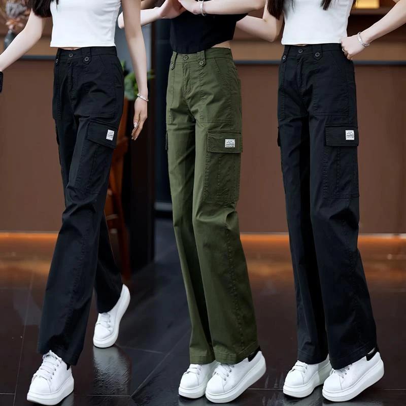 2025夏季新款工装裤女小个子宽松显瘦阔腿裤时尚高腰直筒裤休闲裤