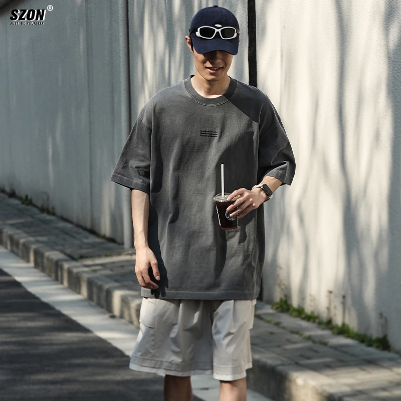 短袖t恤男ins潮牌水洗纯棉半袖宽松百搭男生大码美式圆领上衣夏季