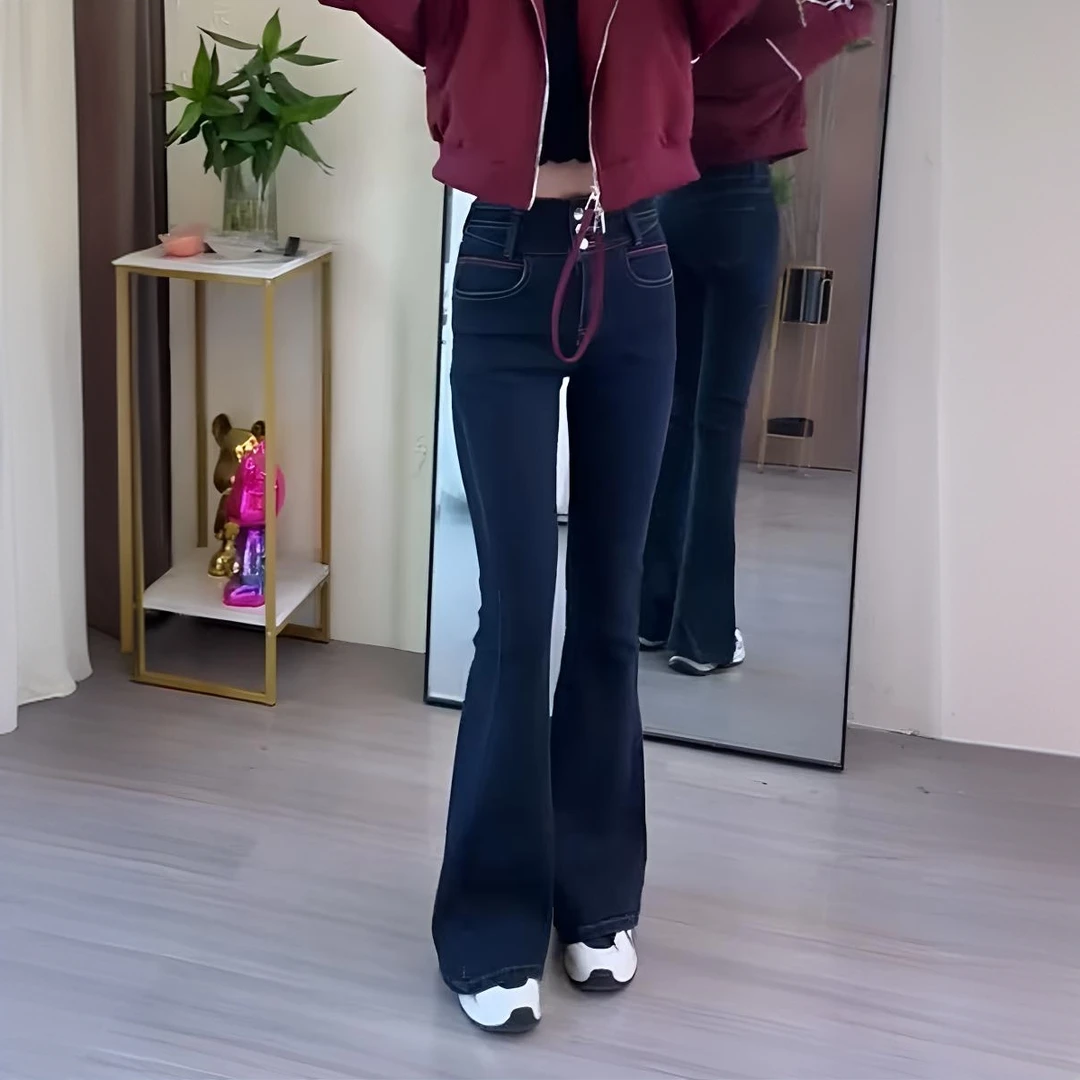 微喇牛仔裤女2025春季新款百搭阔腿裤大码梨形身材胖mm高腰喇叭裤