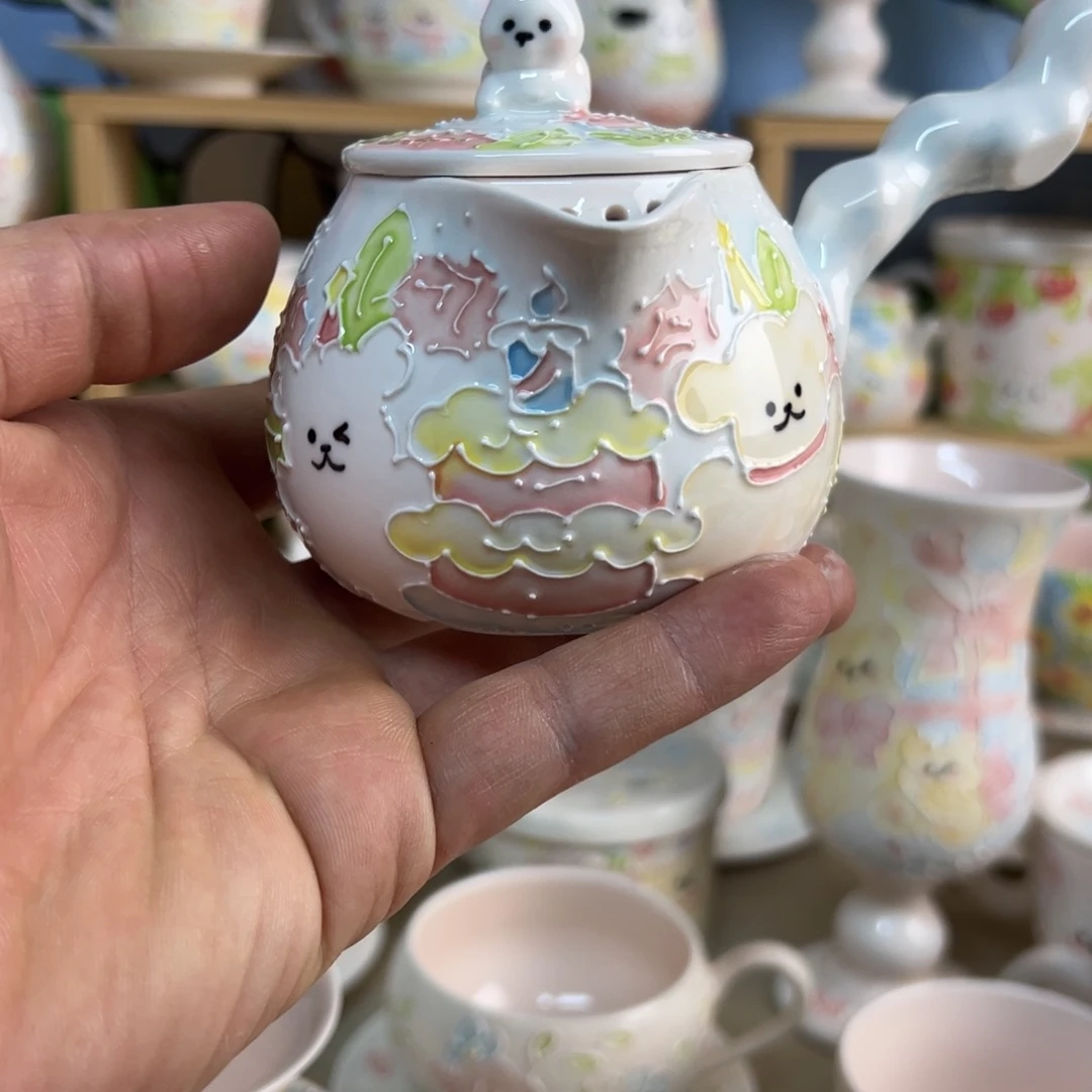陶壶景德镇高温釉下手绘陶瓷微瑕