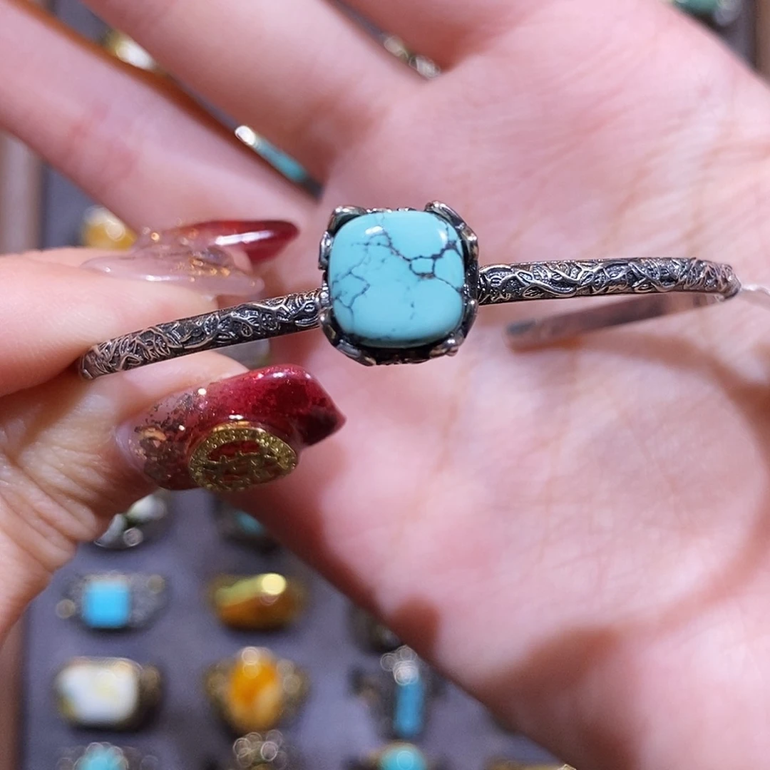 绿松石手镯银S925镶嵌ᝰ****ʸ手镯