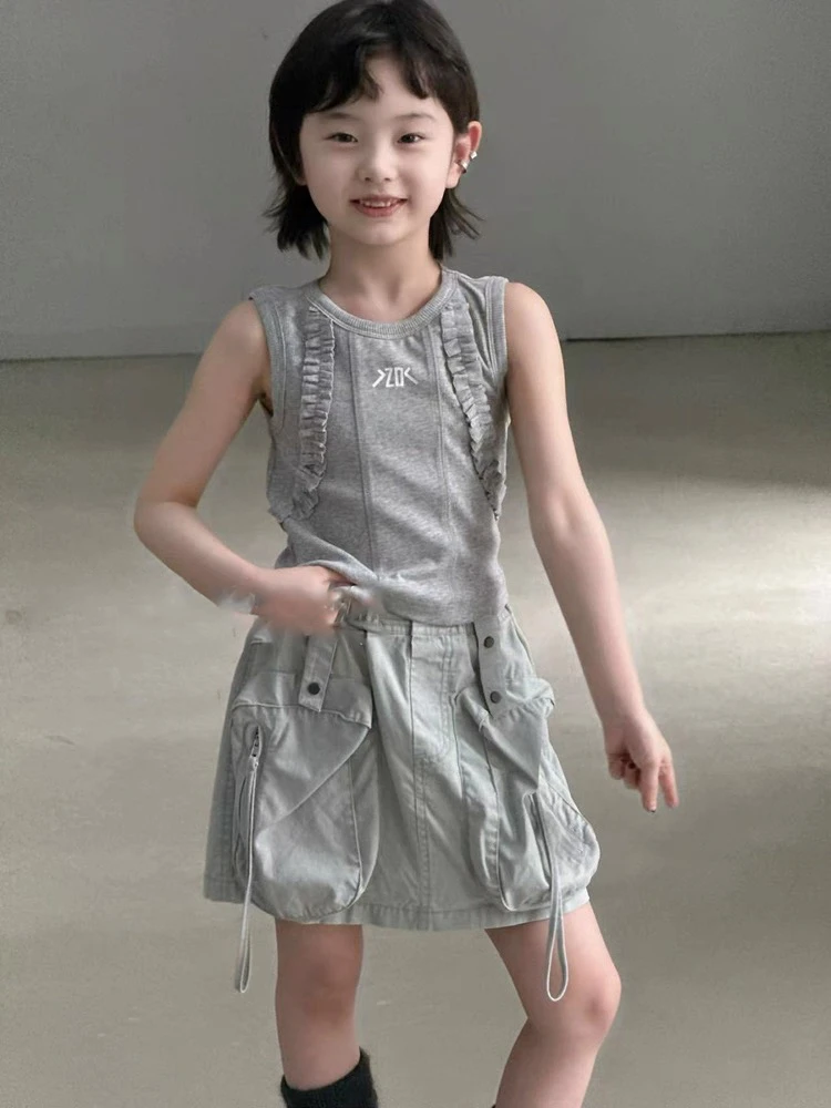 女童无袖字母夏季数字韩版圆领背心