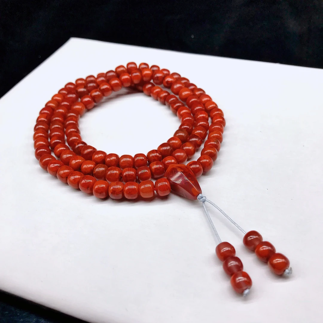 【鼎利源】南红瓦西高货老型牛血红diy毛衣链7mm