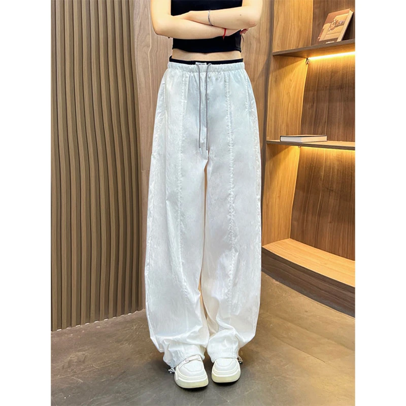 2025年新款宽松直筒显瘦抽绳束脚休闲运动裤女夏季薄款时尚阔腿裤