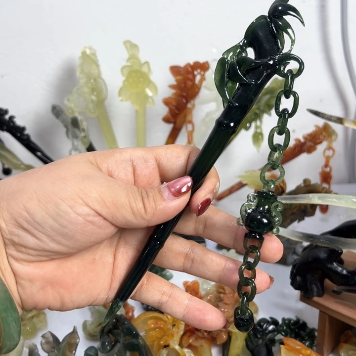 定制蛇纹石玉霖*毛货发饰