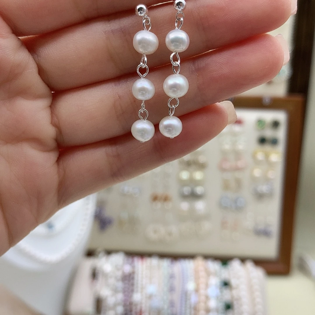 淡水珍珠耳饰银S925镶嵌