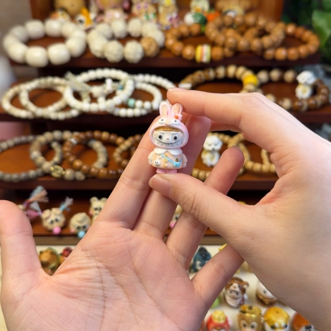 猴头核桃吊坠根付粉色拉布布