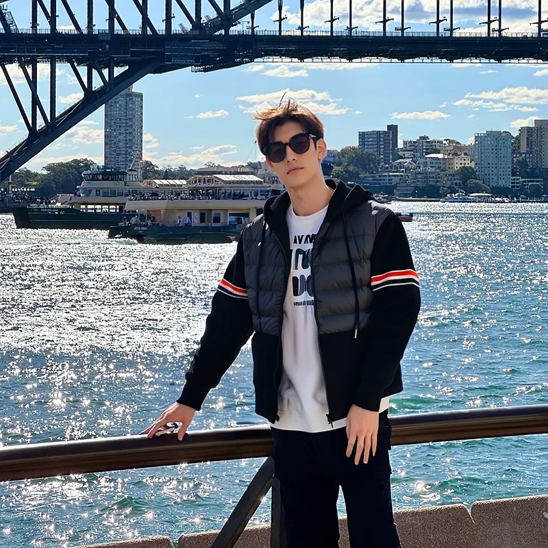 黑色男士秋冬潮牌男潮流高级感修身拼接羽绒服轻奢夹克外套90绒子