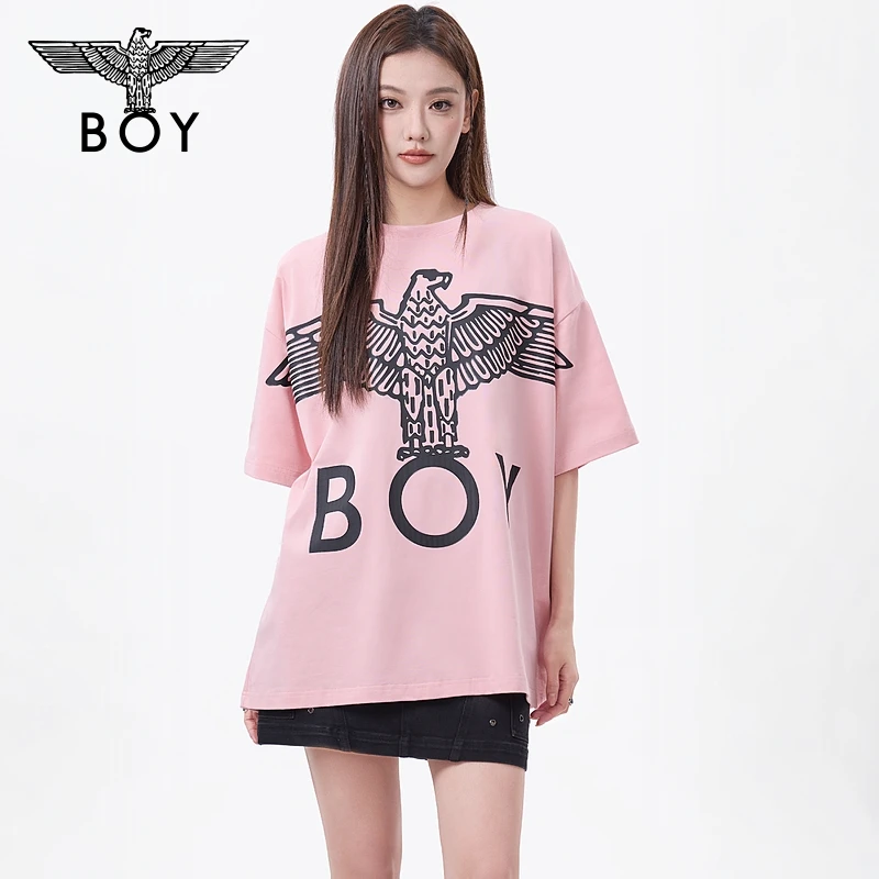 【草莓牛奶】BOYLONDON情侣款夏季短袖老鹰印花黑粉潮宽松T恤N01907