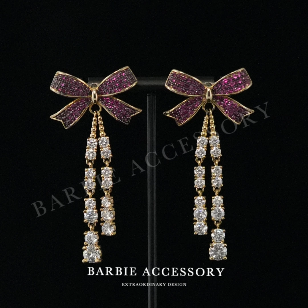 铜合金合成锆石耳饰 【蝶结星滴】法式中古轻奢设计款高级感耳环