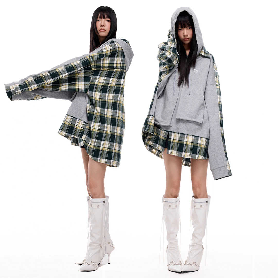 SUMIYAKI原创拼接衬衫卫衣外套男女同款休闲宽松小众设计长袖上衣