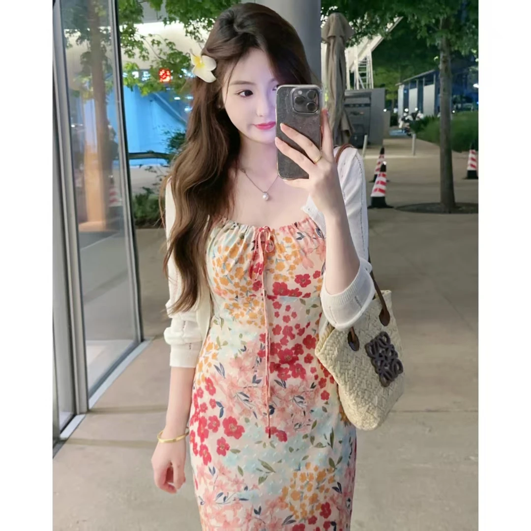 MuMu法式碎花收腰花色吊带连衣裙WP9592百搭显瘦开衫WPWGN00115