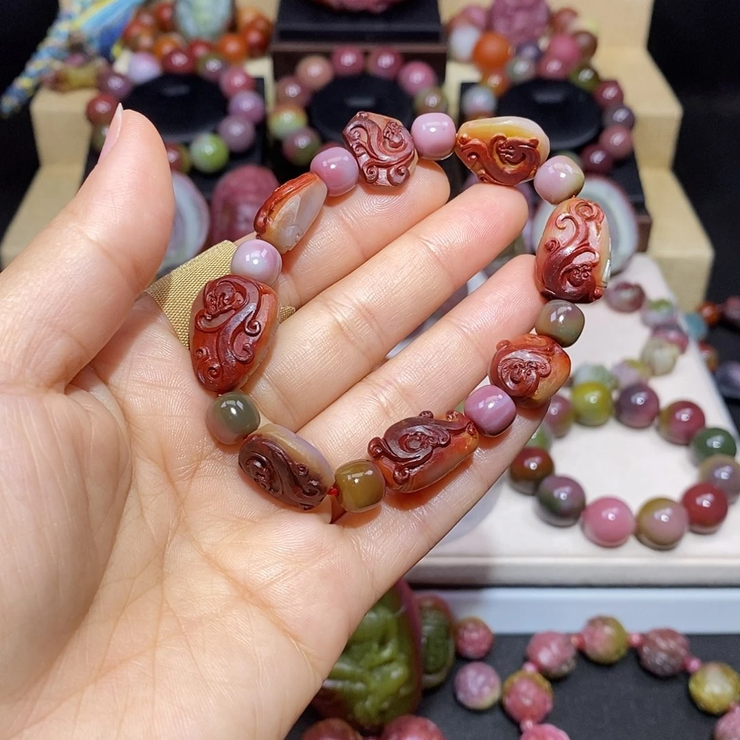 玛瑙/玉髓未镶嵌盐源玛瑙同料仿古龙手串