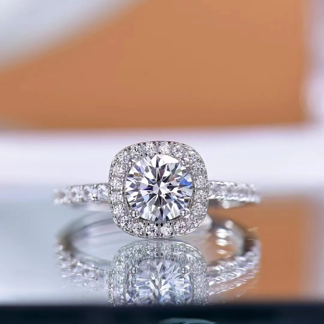 925银莫桑石银制品 低托网状方包 50分 1克拉 2克拉 3克拉 轻奢