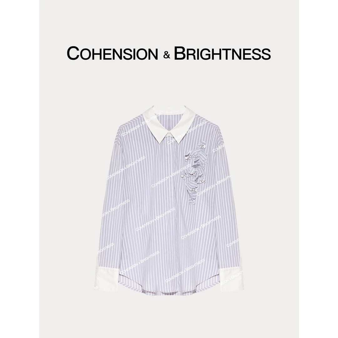 凝慧真的好【蓝梦花开】春季韩版通勤简约条纹立体花时尚衬衫CQ299