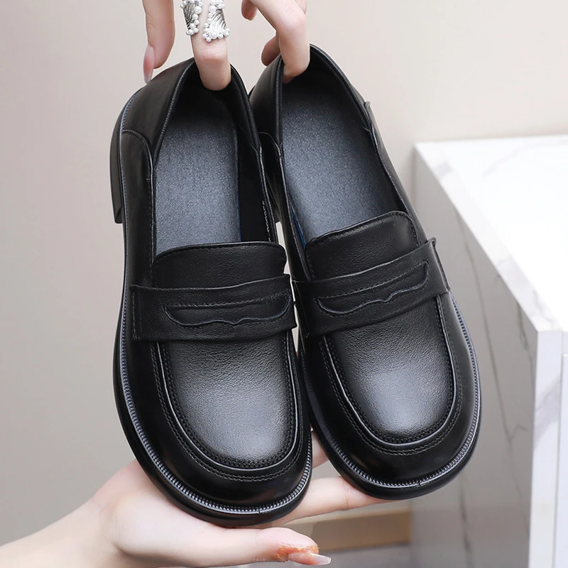 新款头层牛皮单鞋潮流女鞋时尚工作鞋懒人一脚蹬乐福鞋春季秋季冬