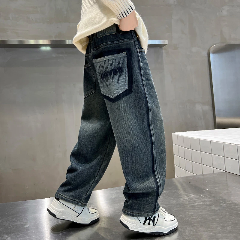 儿童装男童秋装裤子春秋冬款男孩牛仔裤2025新款大童秋季加绒长裤