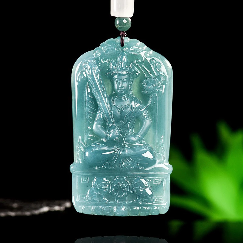 高档A货翡翠大号虚空藏吊坠双面雕梵文守护神虎牛本命佛男女挂件