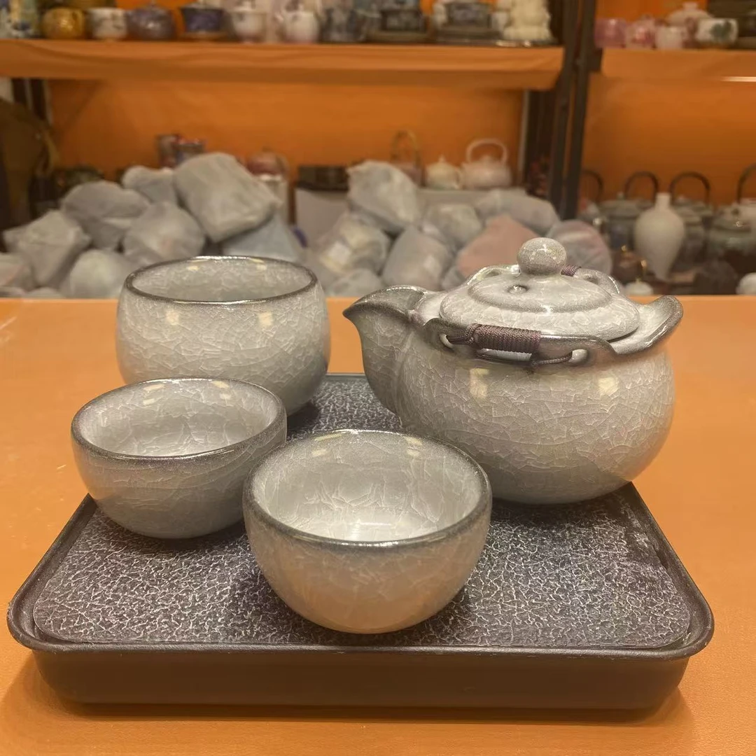 友名 黑冰手抓壶+主人杯+2杯+盘-3056