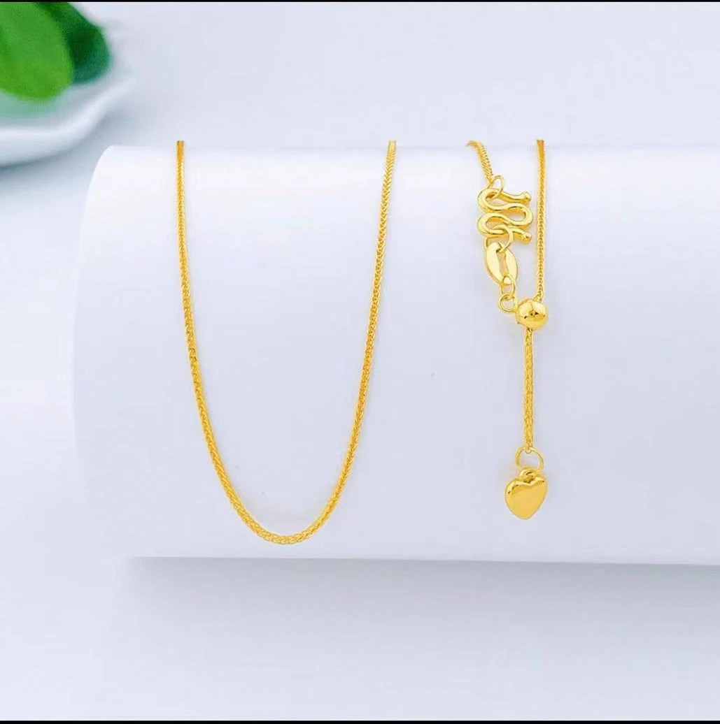 【小鹏黄金】足金999黄金肖邦链可调节爱心抽拉款百搭素链
