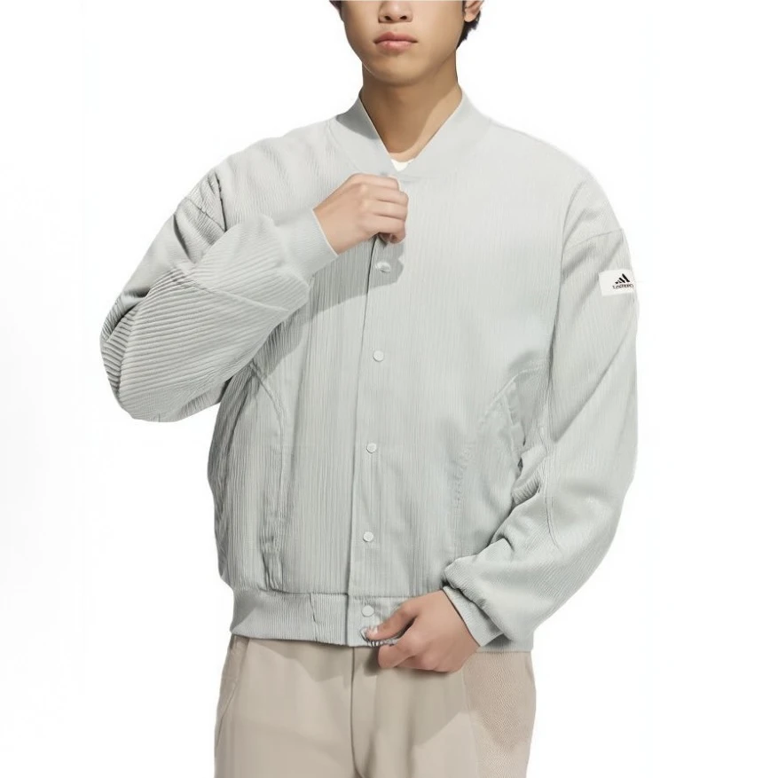 adidas Lounge纯色灯芯绒标贴Logo运动休闲夹克外套男款IQ1388