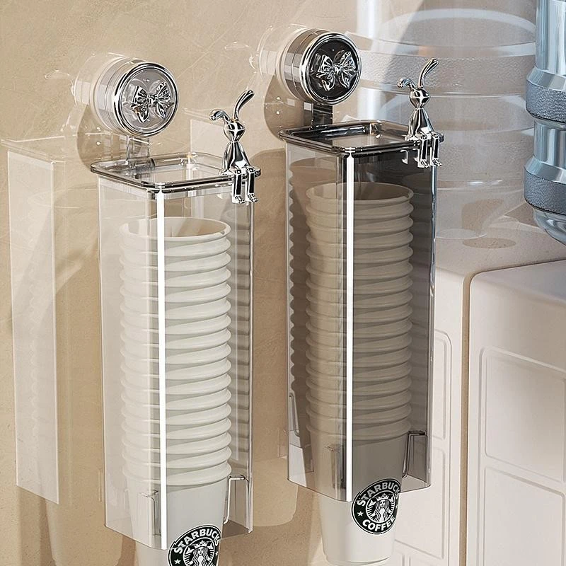吸盘一次性杯子取杯器壁挂式高级透明防尘办公室饮水机杯架收纳架
