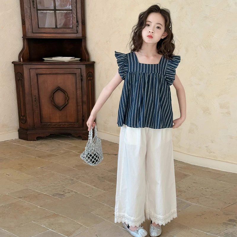 女童套装2025新款夏季中大童洋气时髦休闲宽松短袖上衣两件套装