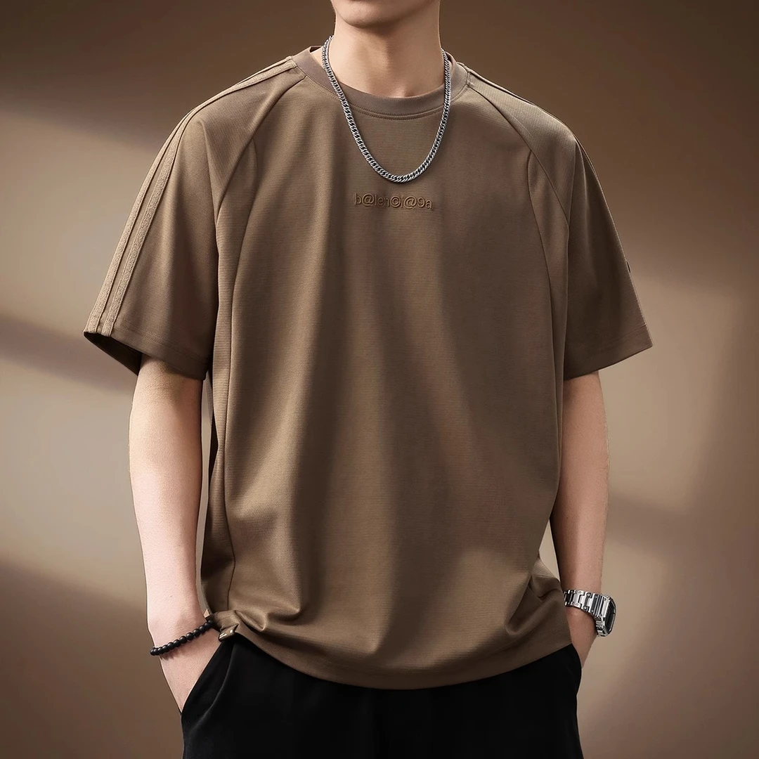 MR.MUDI/穆迪先生高端美式重磅潮牌拼接T恤男士夏季宽松短袖圆领