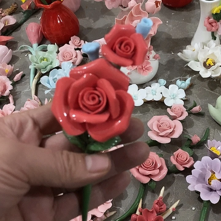 瓷片纯手工陶瓷花摆件瑕