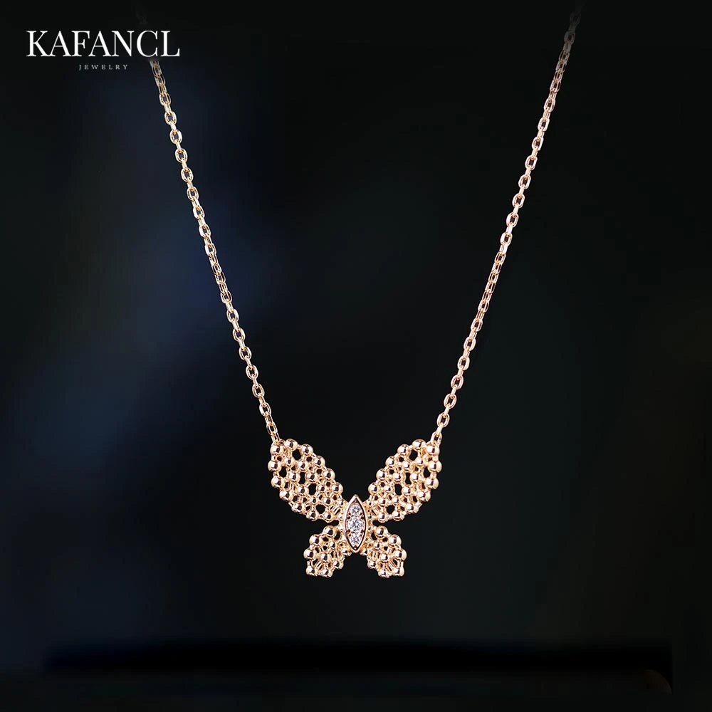 红楼 链子925银 镀K金 蝴蝶镶嵌项链坠链 ZR-B596