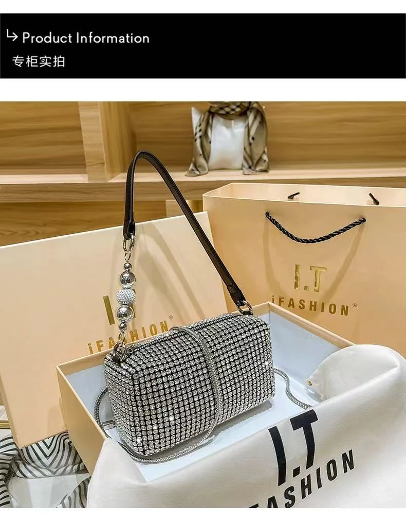 流行爆款～～高级感水钻大王银色时尚单肩手拎斜跨包