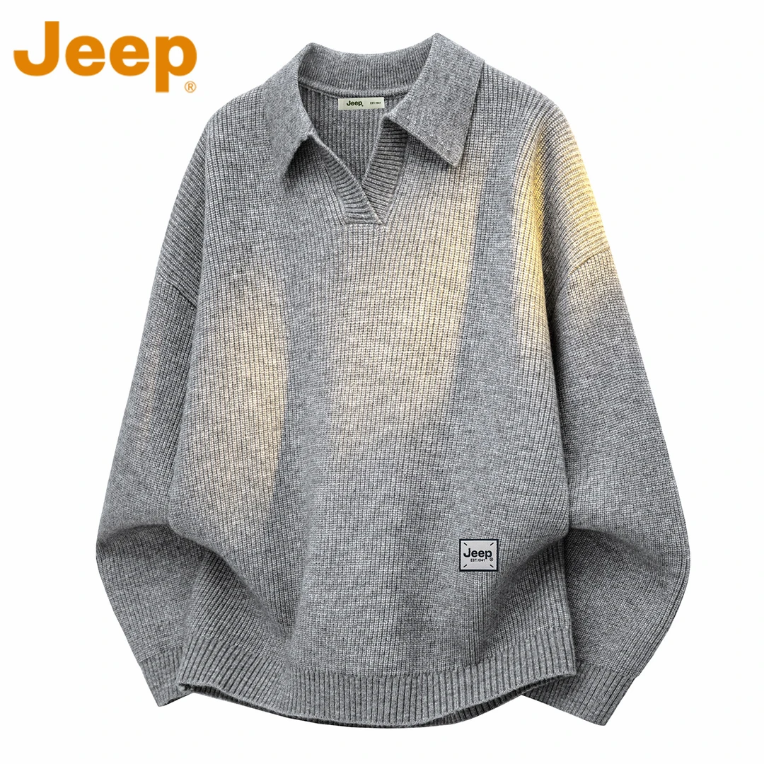JEEP吉普高级灰套头毛衣男款秋冬季新款加厚保暖宽松百搭针织上衣