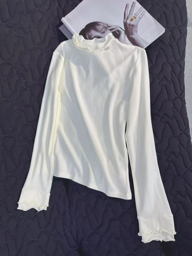 【香香严选】2025秋季新款花边袖领口装饰修身打底微绒-66851